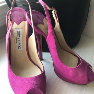 Jimmy Choo “magenta” Suede Slingback Pumps.
